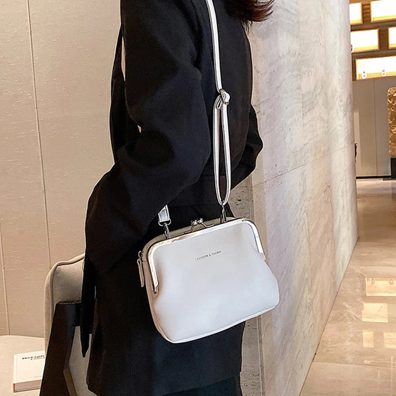 Casual Solid Color Versatile PU Leather Clip Messenger Crossbody Shoulder Bag Mssza
