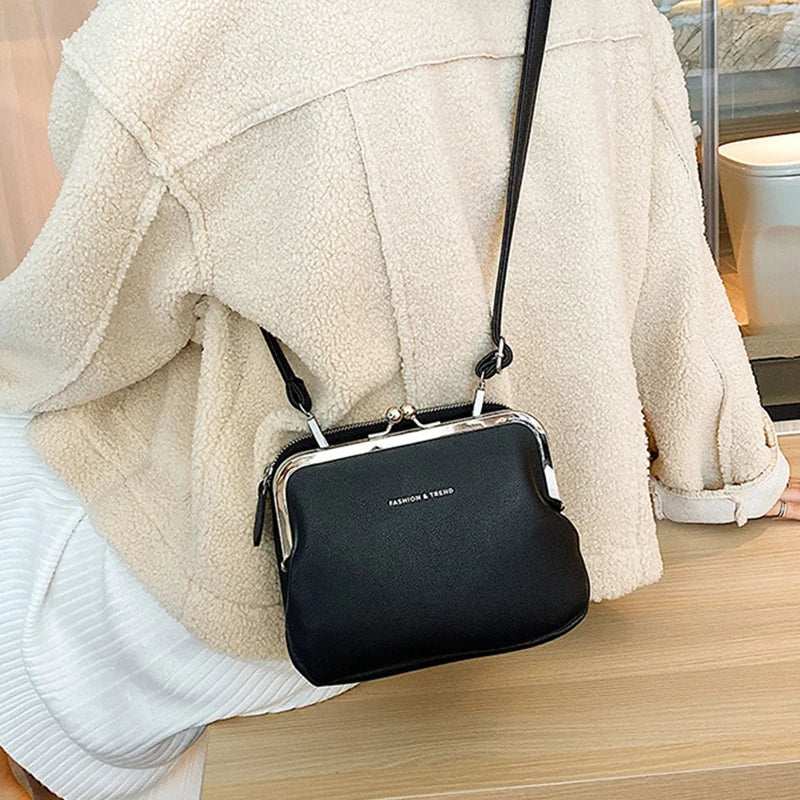 Casual Solid Color Versatile PU Leather Clip Messenger Crossbody Shoulder Bag Mssza