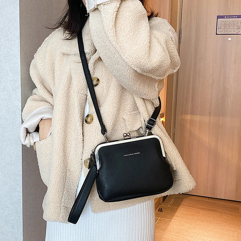 Casual Solid Color Versatile PU Leather Clip Messenger Crossbody Shoulder Bag Mssza