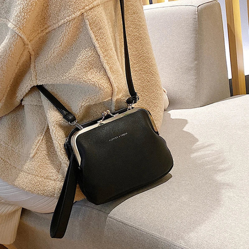 Casual Solid Color Versatile PU Leather Clip Messenger Crossbody Shoulder Bag Mssza