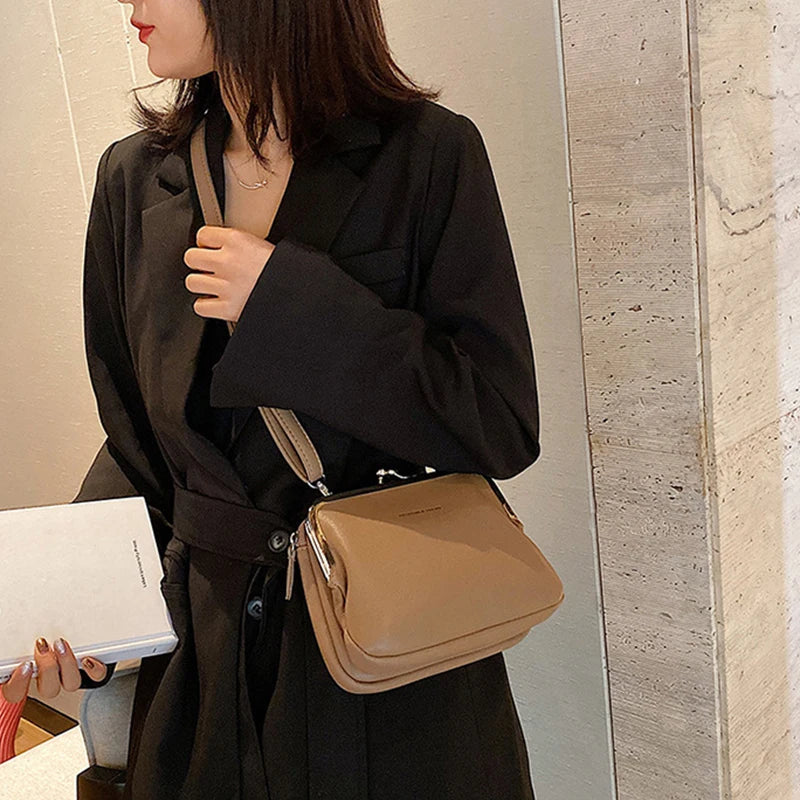 Casual Solid Color Versatile PU Leather Clip Messenger Crossbody Shoulder Bag Mssza