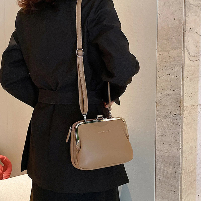 Casual Solid Color Versatile PU Leather Clip Messenger Crossbody Shoulder Bag Mssza