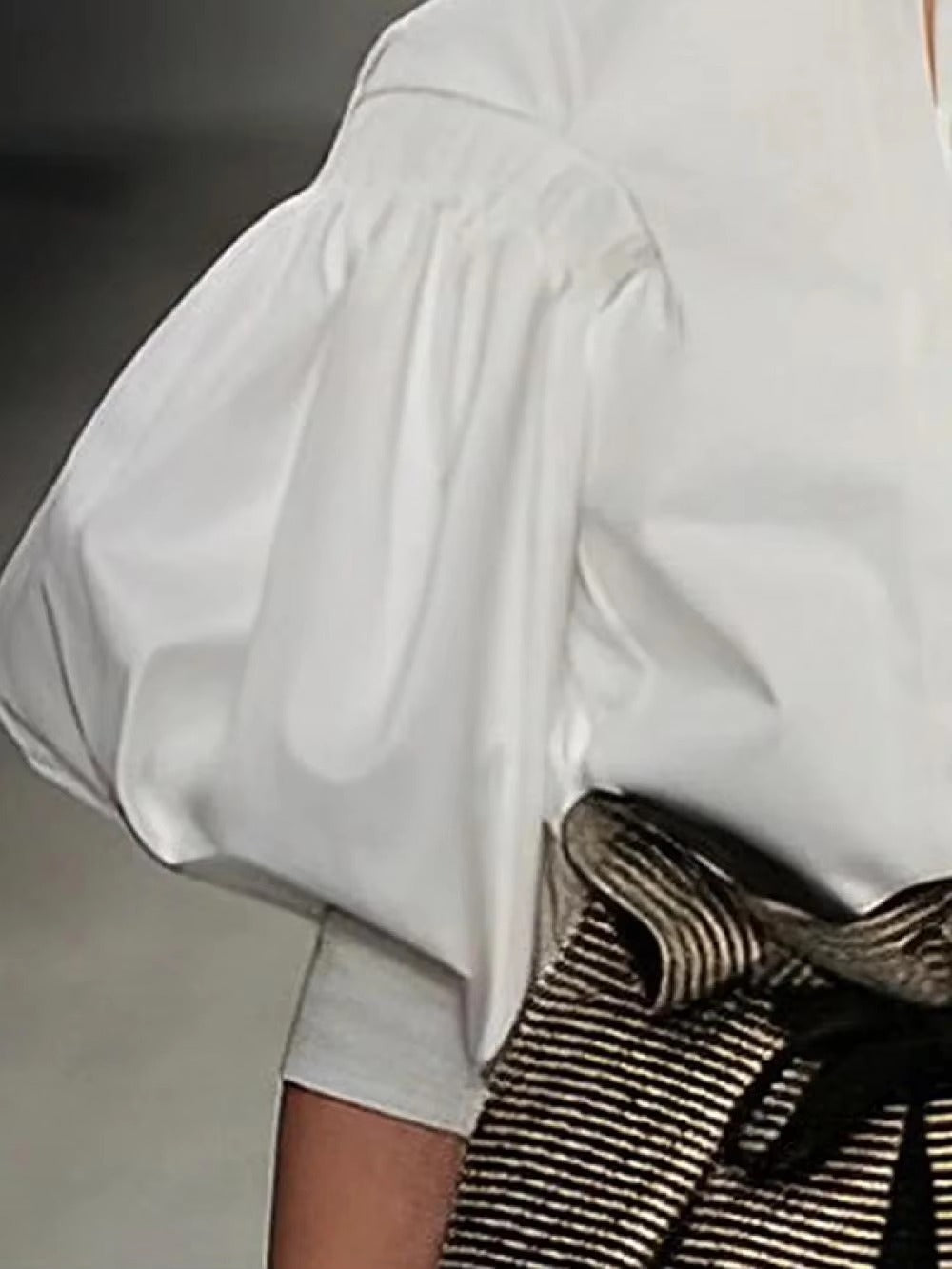Casual Solid Color slash neck Puff Sleeves Buttoned Blouses Shirts Tops Mssza