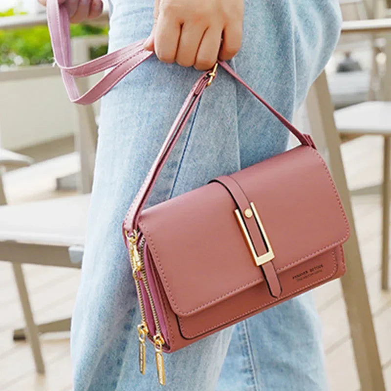 Casual Solid Flap Pocket Trendy and Retro PU Mobile Phone Shoulder Bag Mssza