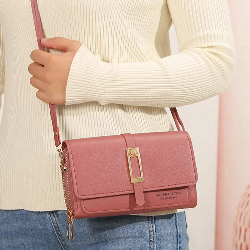 Casual Solid Flap Pocket Trendy and Retro PU Mobile Phone Shoulder Bag Mssza