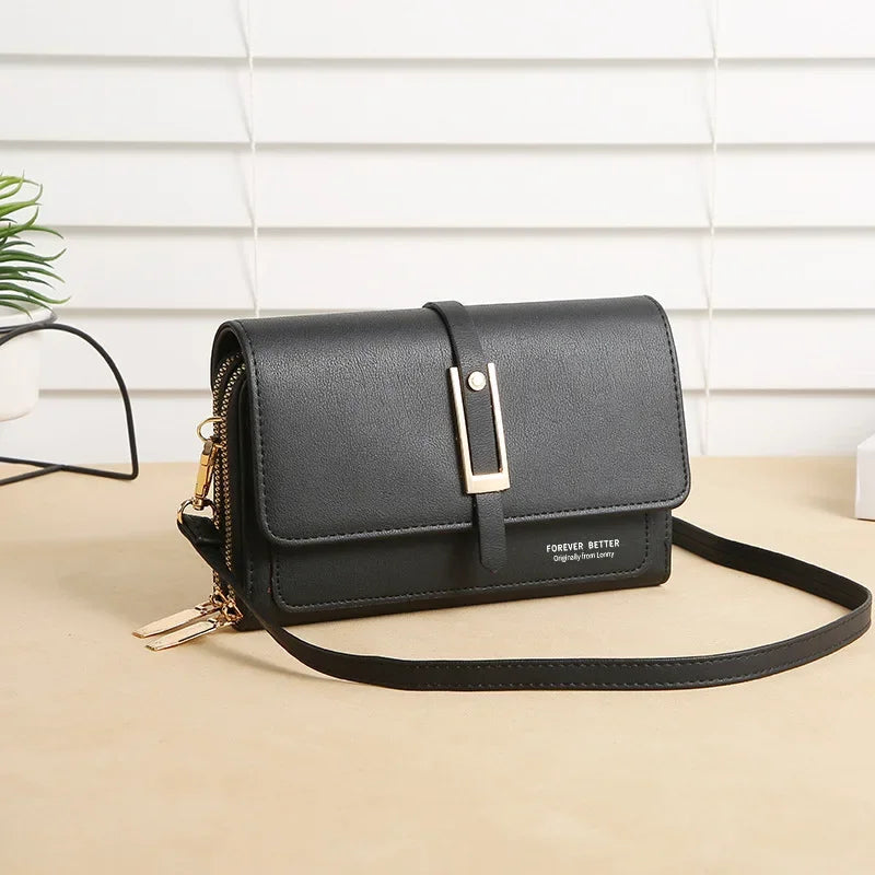 Casual Solid Flap Pocket Trendy and Retro PU Mobile Phone Shoulder Bag Mssza
