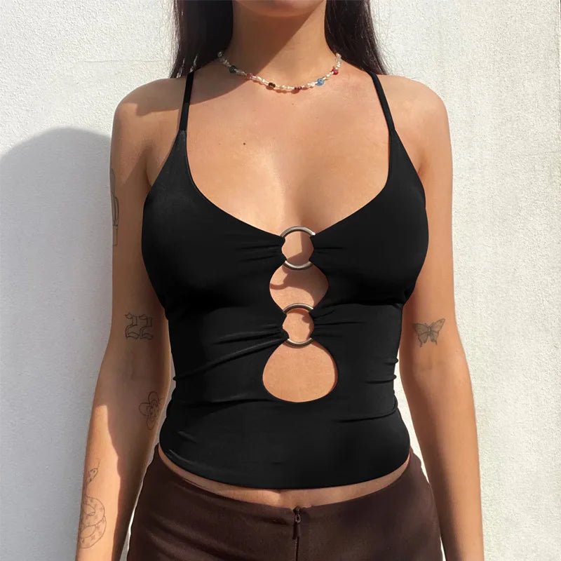Casual Solid High Street Knitted Hollow Out Tank Tops Mssza