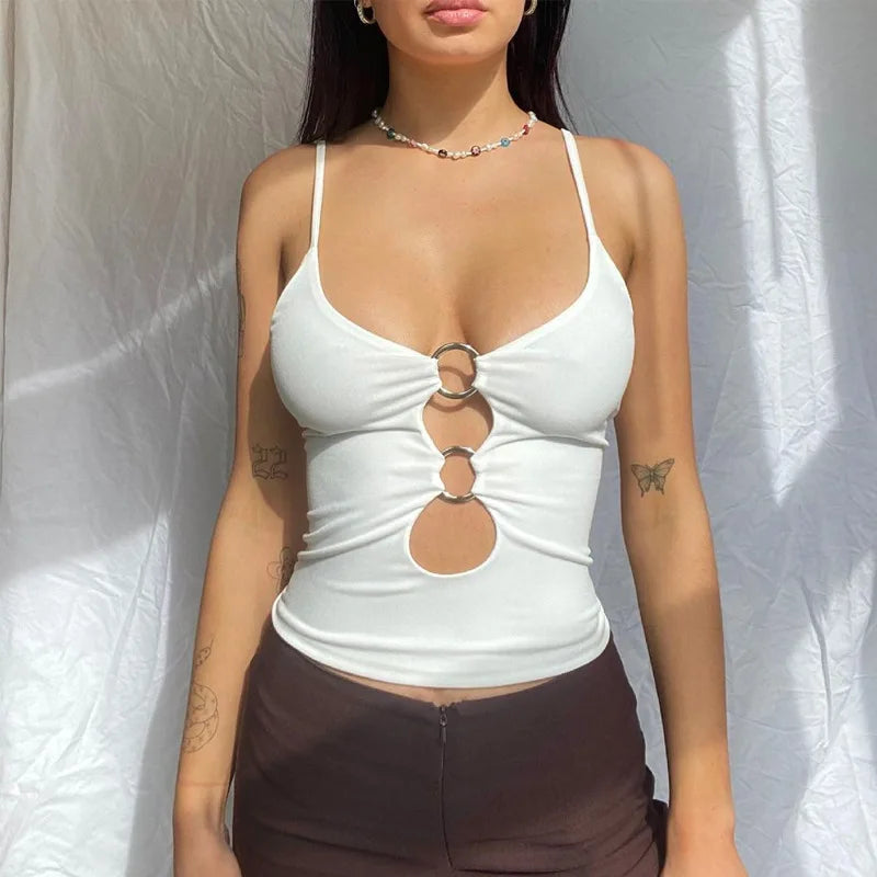 Casual Solid High Street Knitted Hollow Out Tank Tops Mssza
