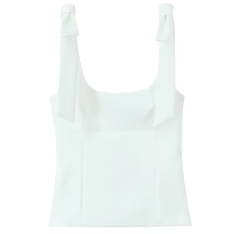 Casual Sleeveless Bow Solid Blended Butterfly Crop Top Mssza