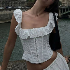 Casual Solid High Street Mingmingxi Lace Up Tanks Corset Crop Top Mssza
