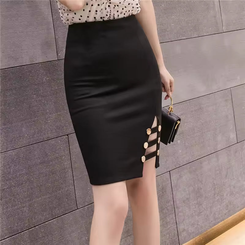 Casual Solid High Waist Button Asymmetrical Split Hip Wrap Mini Skirt Mssza