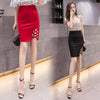 Casual Solid High Waist Button Asymmetrical Split Hip Wrap Mini Skirt Mssza