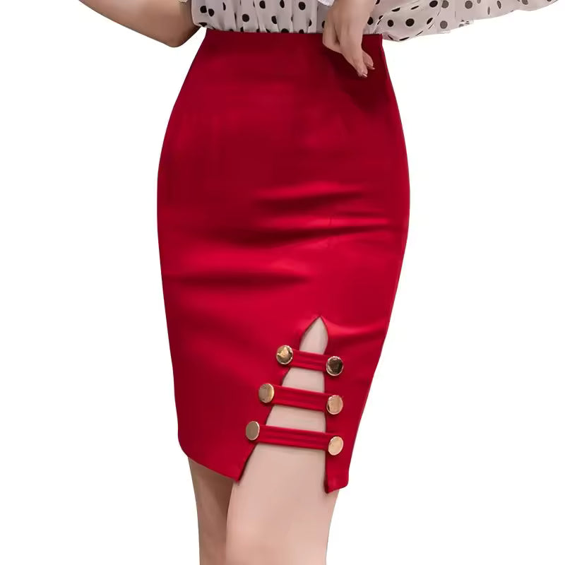 Casual Solid High Waist Button Asymmetrical Split Hip Wrap Mini Skirt Mssza