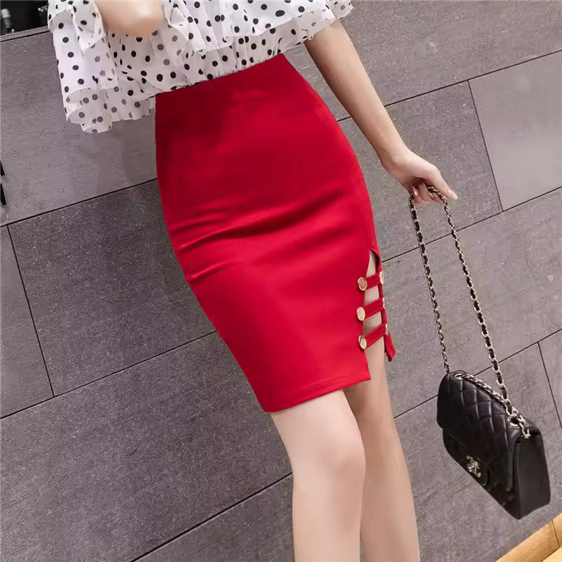 Casual Solid High Waist Button Asymmetrical Split Hip Wrap Mini Skirt Mssza