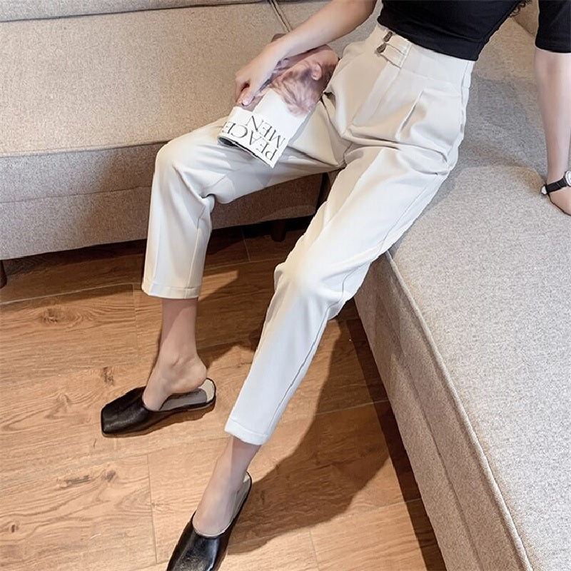 Casual Solid High Waist Harem Pants Flat Pants Mssza