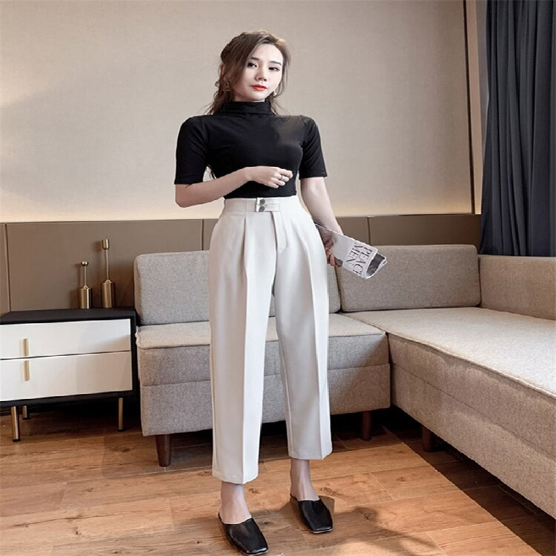 Casual Solid High Waist Harem Pants Flat Pants Mssza