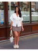 Casual Solid Knitted Vests Short Sleeve V-neck Top Two Buttons Mssza