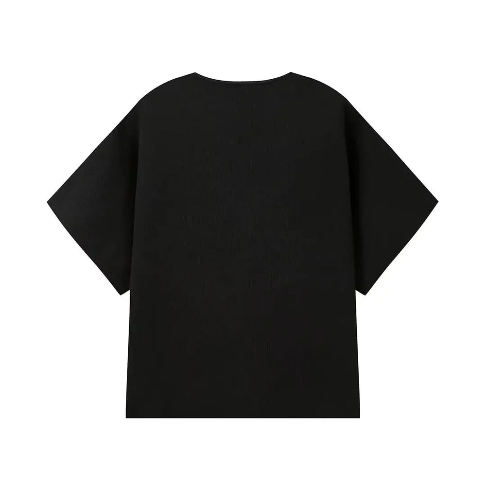 Casual Solid Knitted Vests Short Sleeve V-neck Top Two Buttons Mssza