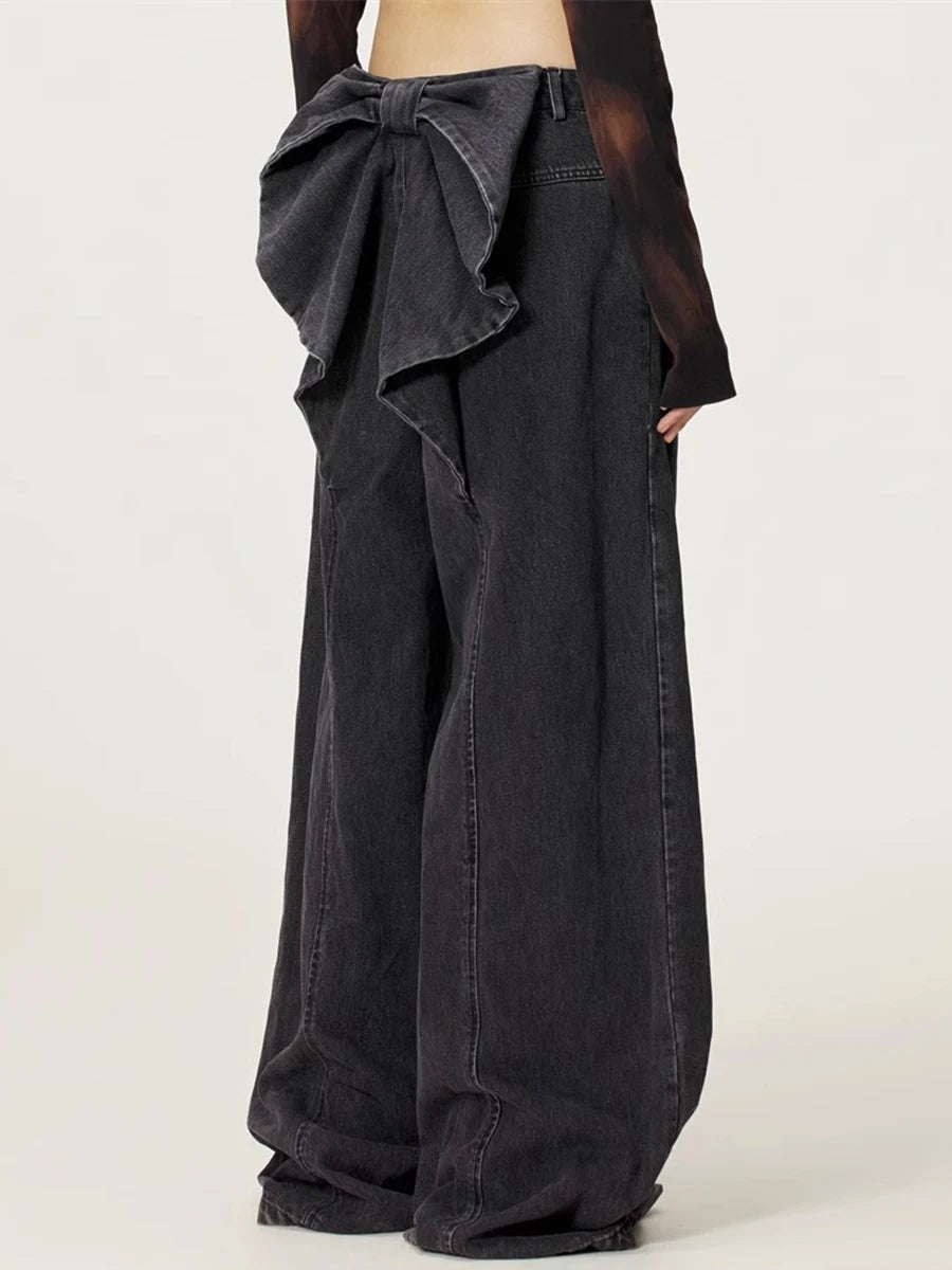 Casual Solid Loose High Waist Temperament Spliced Bowknot Wide Leg Pant Mssza
