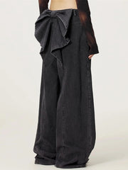 Casual Solid Loose High Waist Temperament Spliced Bowknot Wide Leg Pant Mssza