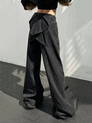 Casual Solid Loose High Waist Temperament Spliced Bowknot Wide Leg Pant Mssza