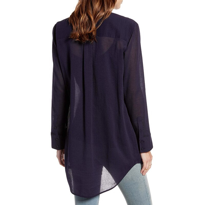 Casual Solid Loose Turn Down Collar Tunic Irregular Shirt Mssza
