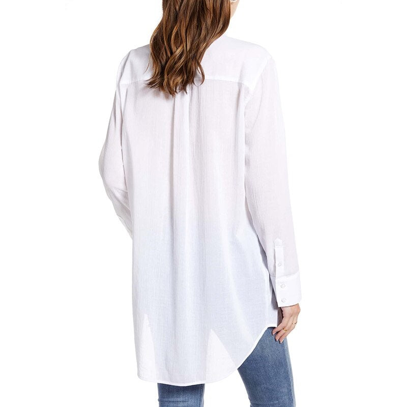 Casual Solid Loose Turn Down Collar Tunic Irregular Shirt Mssza
