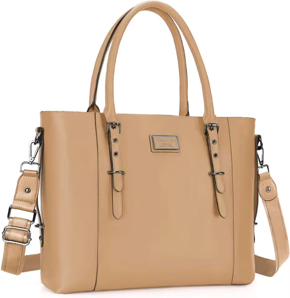 Casual Solid PU Leather Zipper Large Capacity Briefcase Laptop Tote Shoulder Bag Mssza