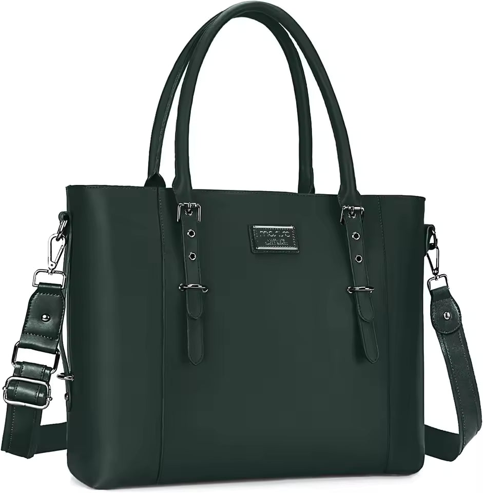 Casual Solid PU Leather Zipper Large Capacity Briefcase Laptop Tote Shoulder Bag Mssza