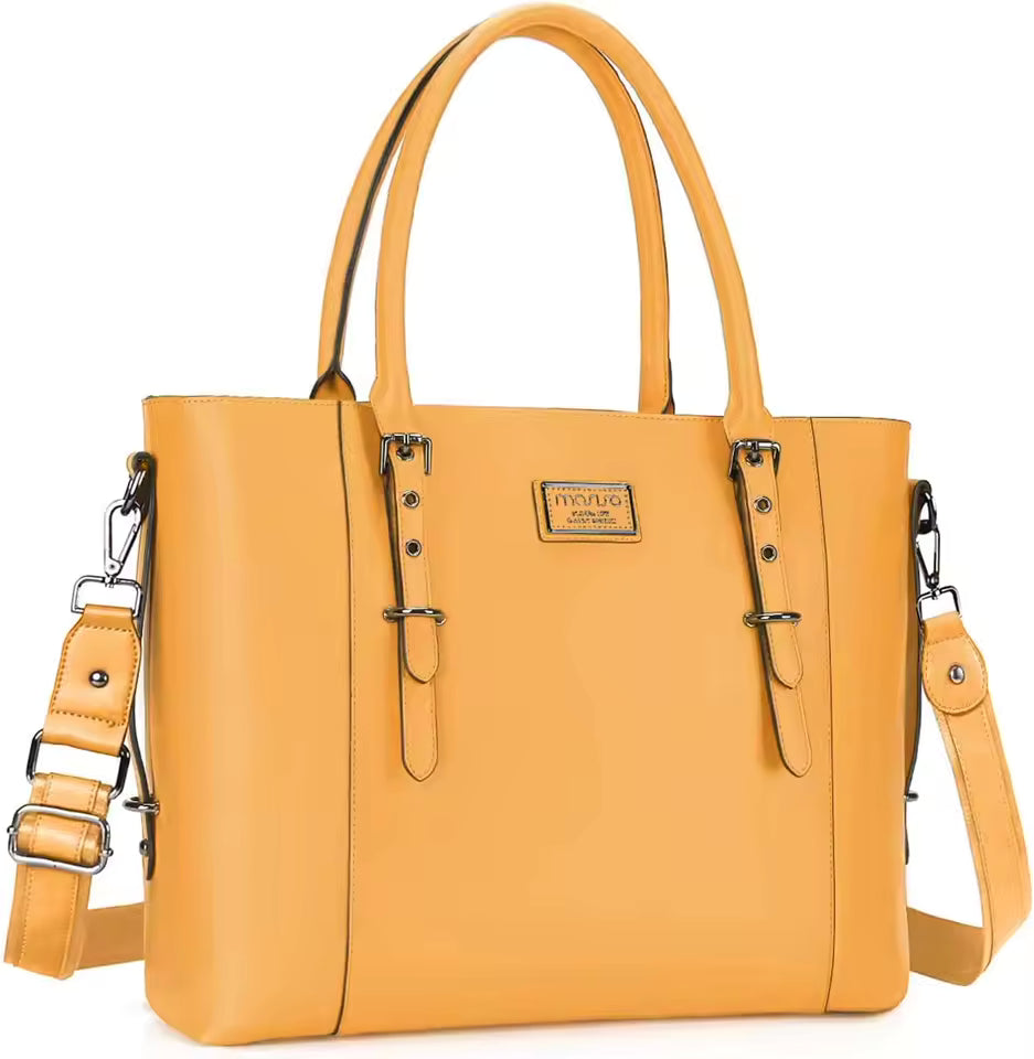 Casual Solid PU Leather Zipper Large Capacity Briefcase Laptop Tote Shoulder Bag Mssza