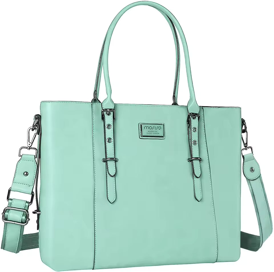 Casual Solid PU Leather Zipper Large Capacity Briefcase Laptop Tote Shoulder Bag Mssza