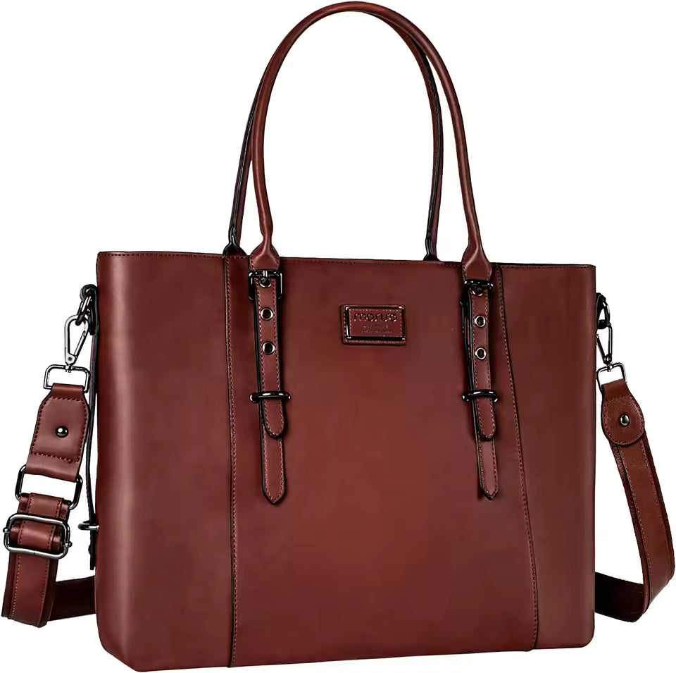 Casual Solid PU Leather Zipper Large Capacity Briefcase Laptop Tote Shoulder Bag Mssza