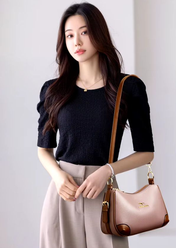 Casual Solid PU Leather Zipper Multi Pockets Crossbody Shoulder Sling Bag Mssza
