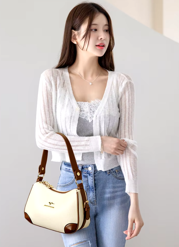 Casual Solid PU Leather Zipper Multi Pockets Crossbody Shoulder Sling Bag Mssza