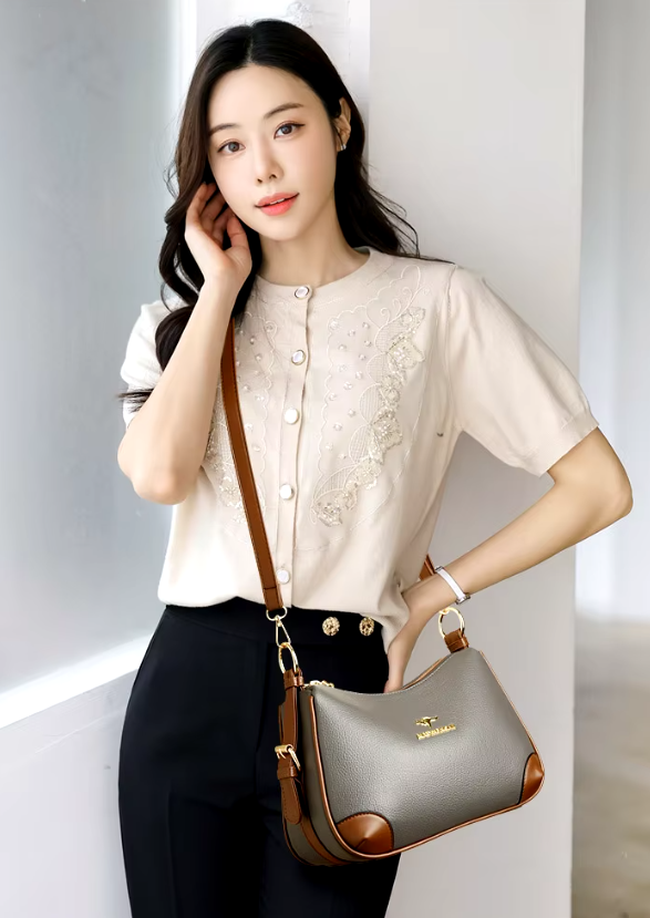 Casual Solid PU Leather Zipper Multi Pockets Crossbody Shoulder Sling Bag Mssza