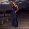 Casual Solid Pleated Strapless Sleeveless Backless Wide Leg Jumpsuit Mssza