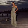 Casual Solid Pleated Strapless Sleeveless Backless Wide Leg Jumpsuit Mssza