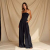 Casual Solid Pleated Strapless Sleeveless Backless Wide Leg Jumpsuit Mssza