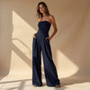 Casual Solid Pleated Strapless Sleeveless Backless Wide Leg Jumpsuit Mssza