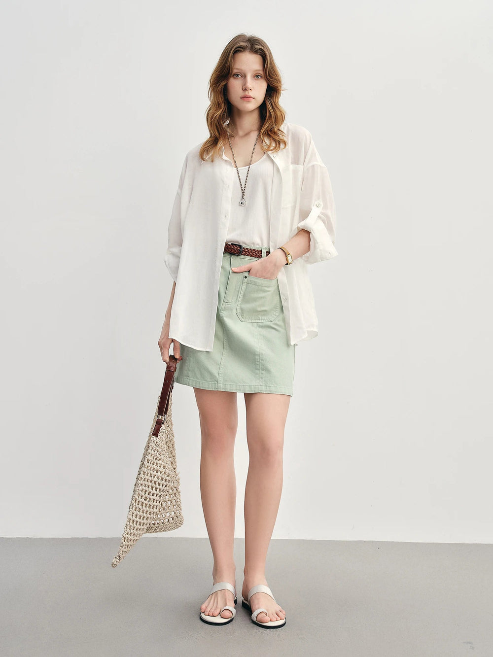 Casual Solid Plus-Size High Waisted Jeans Slimming Fit Skirt Mssza