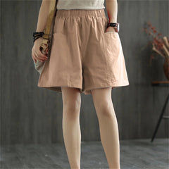 Casual Solid Pocket Elastic Waist Street Straight Cargo Short Pants Mssza