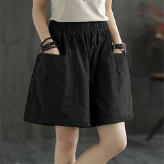 Casual Solid Pocket Elastic Waist Street Straight Cargo Short Pants Mssza
