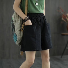 Casual Solid Pocket Elastic Waist Street Straight Cargo Short Pants Mssza