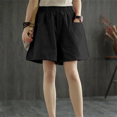 Casual Solid Pocket Elastic Waist Street Straight Cargo Short Pants Mssza