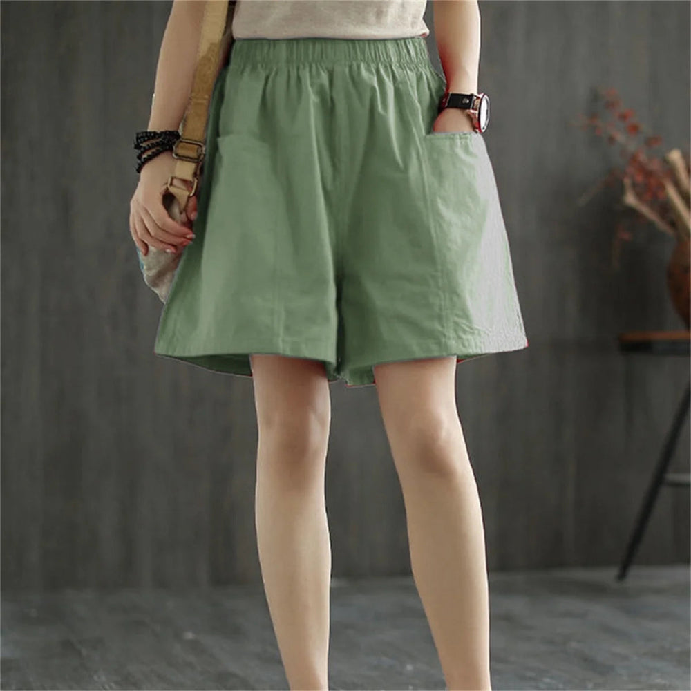 Casual Solid Pocket Elastic Waist Street Straight Cargo Short Pants Mssza