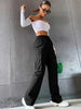 Casual Solid Pocket Wide Leg Baggy Trousers Streetwear Long Sweatpants Mssza