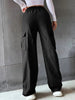 Casual Solid Pocket Wide Leg Baggy Trousers Streetwear Long Sweatpants Mssza