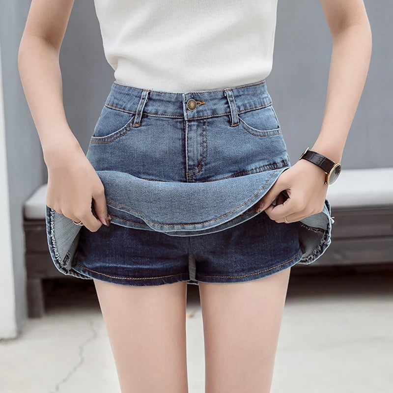 Casual Solid Ruffles High Waist Lined Denim Mini Skirts Mssza