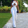 Casual Solid Sleeveless Hollow Out Backless With Button Flare Pants Jumpsuit Mssza