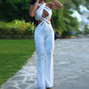 Casual Solid Sleeveless Hollow Out Backless With Button Flare Pants Jumpsuit Mssza